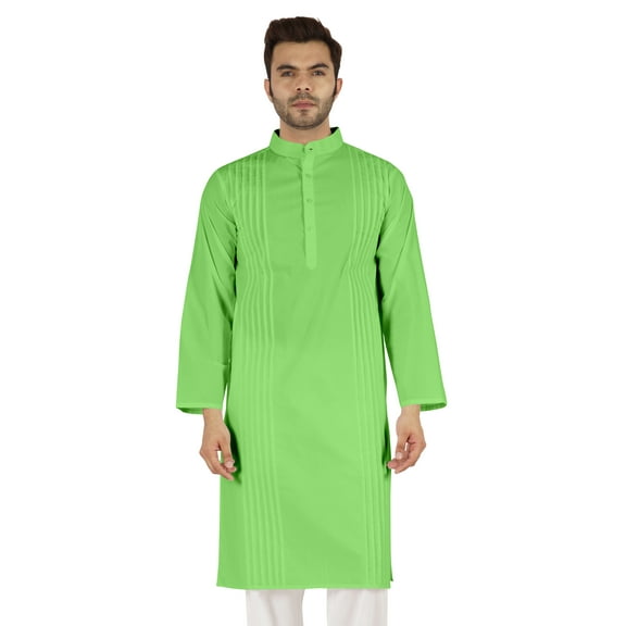 Atasi Cotton Kurta Solid Ethnic- Festive Long Shirt W/ Pintuck Traditional Indian Wear For Men's