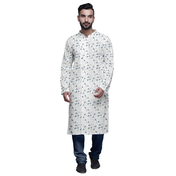 Atasi Cotton Printed Long Kurta Pajama for Men Designer Casual Kurta Pajama Clothing Dusty Blue