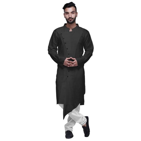 Atasi Cotton Satin MensÂ KurtaÂ Solid Chinese Collar Mens LongÂ KurtaÂ Shirt