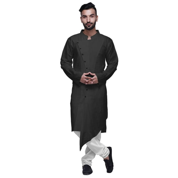 Atasi Cotton Satin Mens Kurta Solid Chinese Collar Mens Long Kurta Shirt