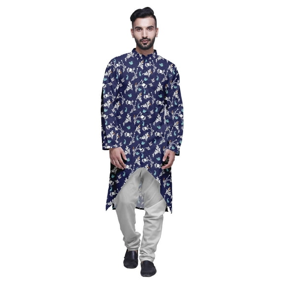 Atasi Cotton Slub Printed Fashion For Men Asymmetric Button Down Kurta For Men