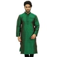 thumbnail image 1 of Atasi Designer Indian Ethnic Men's Green Kurta Pyjama Long Dupion Shirt-S, 1 of 7