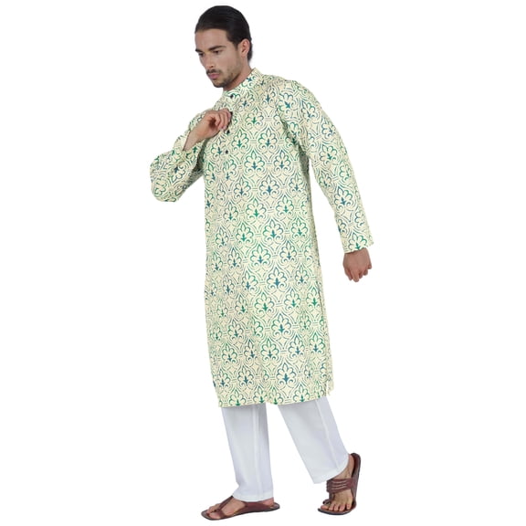 Atasi Designer Kurta For Menâ€™s Printed Chinese Collar Summer Ethnic Party Wear