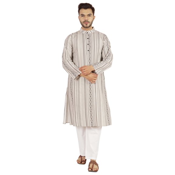 Atasi Designer Kurta For Menâ€™s Printed Chinese Collar Summer Ethnic Party Wear