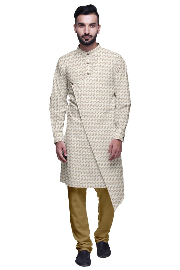 Designer Kurta Pajama For Men Printed Angrakha Kurta Set Summer Clothing