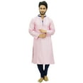 thumbnail image 1 of Atasi Designer Men's Pink Party Wear Kurta Pyjama Set Long Dupion Shirt-Medium, 1 of 5