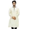 thumbnail image 1 of Atasi Designer Men's White Party Wear Kurta Pyjama Set Long Dupion Shirt-Small, 1 of 1