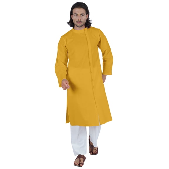 Atasi Designer Solid Kurta For Menâ€™s Mandarin Collar Cotton Ethnic Long Wear