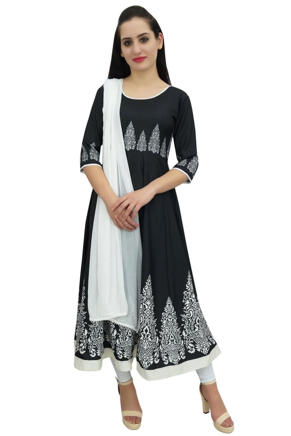 Digital Printed Black Moss Georgette Long Anarkali Suit Womens Clothing - 18