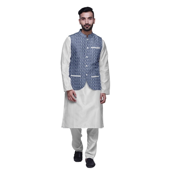 Atasi Ethnic Kurta Churidar Pajama Set With Printed Nehru Jacket Set For Mens