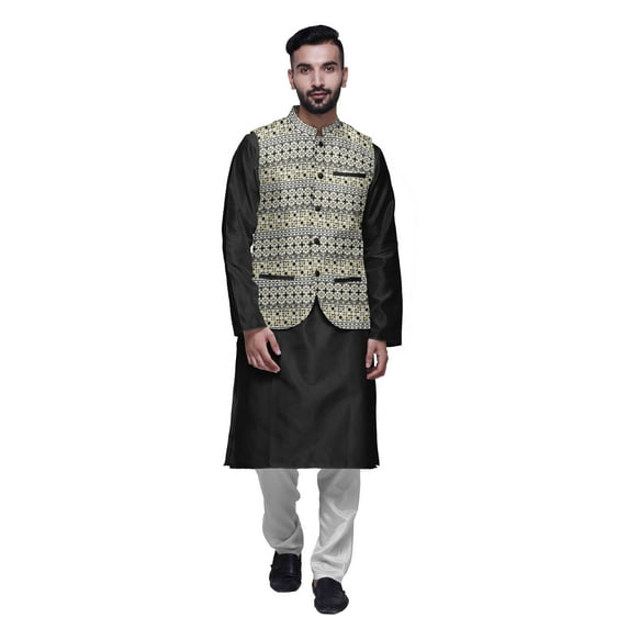 Atasi Ethnic Kurta Churidar Pajama Set With Printed Nehru Jacket Set For Mens