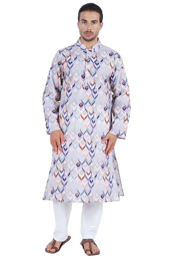 Ethnic Long Sleeves Kurta For Menâ€™s Printed Chinese Collar Mens Party Wear