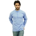 thumbnail image 1 of Atasi Ethnic Men's Blue Short Kurta Mandarin Collar Cotton Tunic Shirt-Medium, 1 of 8