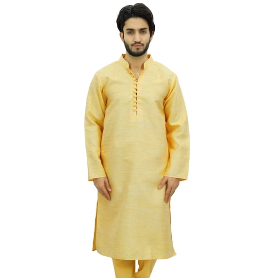 Atasi Ethnic Men's Kurta Pyjama Set Yellow Bollywood Designer Shirt-X-Large