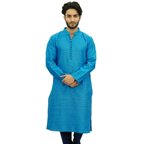 Atasi Ethnic Men's Long Kurta Blue Bollywood Designer Shirt Wear-Small