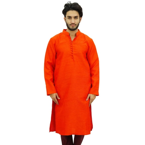 Atasi Ethnic Men's Long Kurta Orange Bollywood Designer Shirt Wear-Small