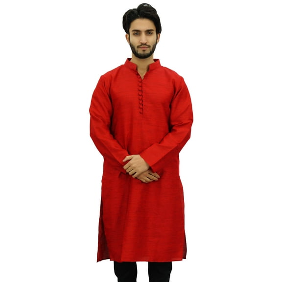 Atasi Ethnic Men's Long Kurta Red Bollywood Designer Shirt Wear-Medium
