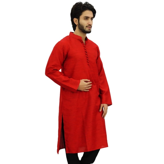 Atasi Ethnic Men's Long Kurta Red Bollywood Designer Shirt Wear-X-Large
