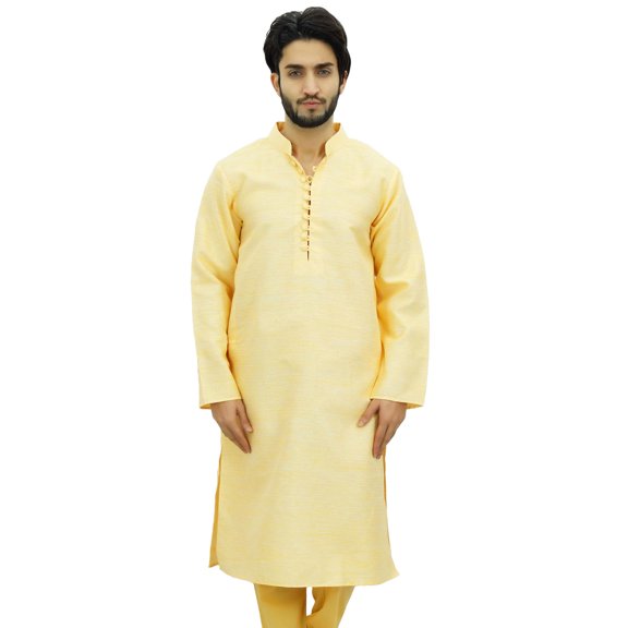 Atasi Ethnic Men's Long Kurta Yellow Bollywood Designer Shirt Wear-XXX-Large