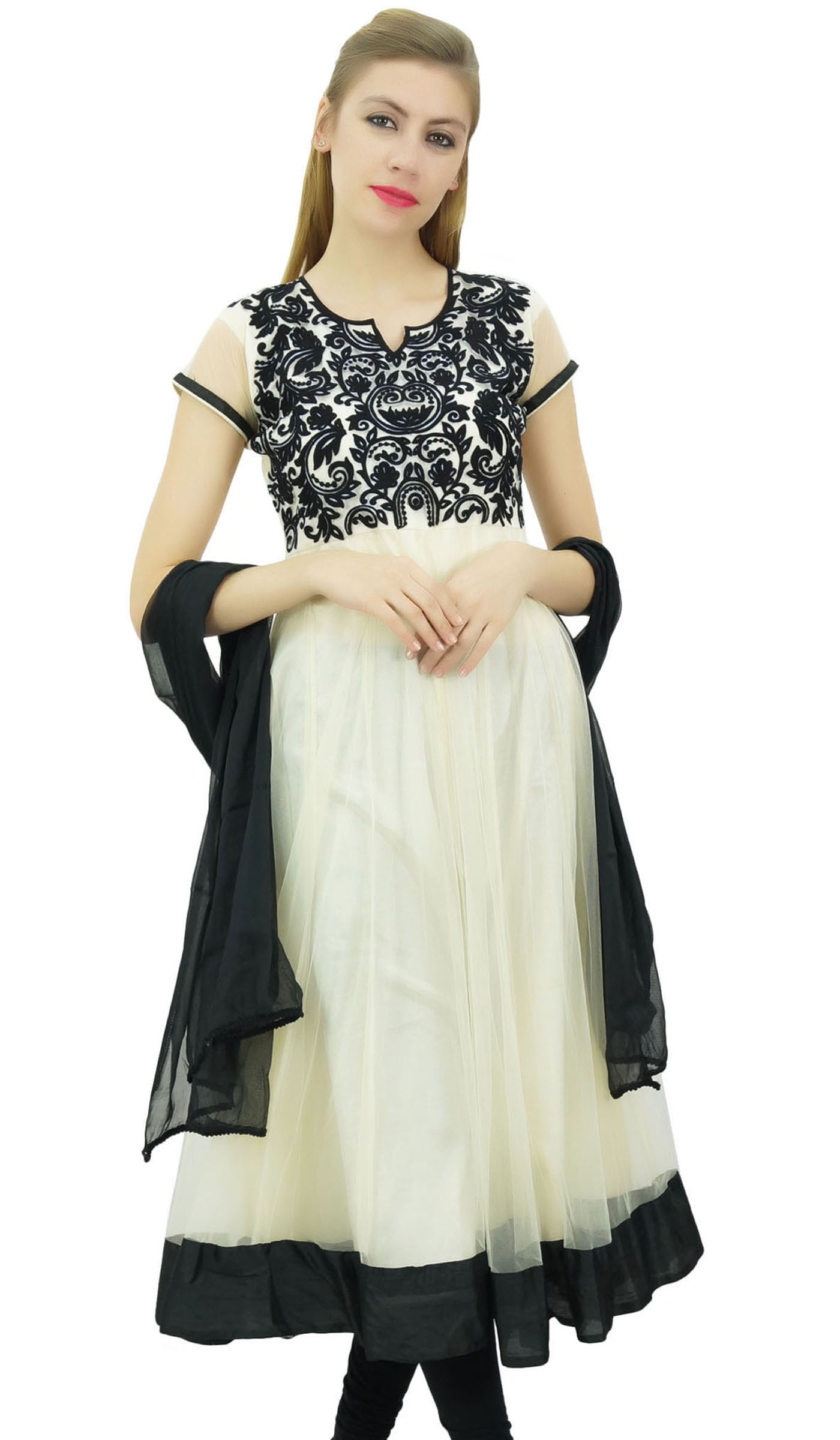 Indian Knots Festive Off White Anarkali Dress with Dupatta : Amazon.in:  Fashion