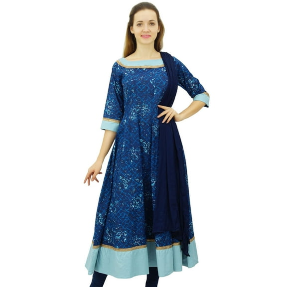 Atasi Fashion Women's Blue Party Wear Indian Cotton Flared Anarkali Suit Set-4