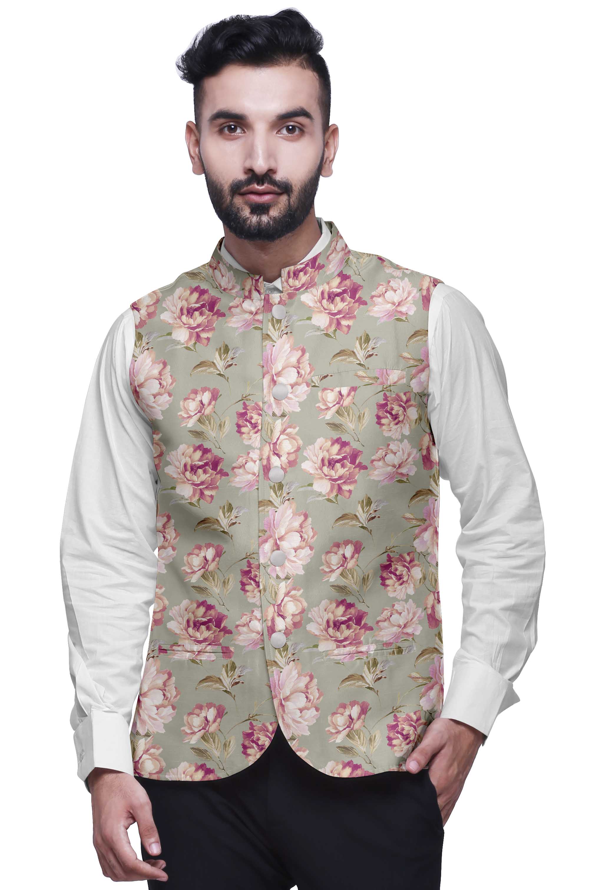 Men's Dark Brown Ethnic Motifs Kurta with Pyjamas & Nehru Jacket