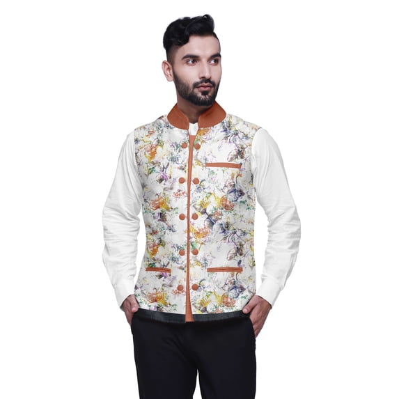 Atasi Flower Party Wear Jacket For Men Printed Casual Coat Elegant Wedding Blazer-Medium