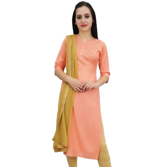 Atasi Gotta Patti Work Peach Rayon Straight Kurti Indian Women Casual Clothing - 6