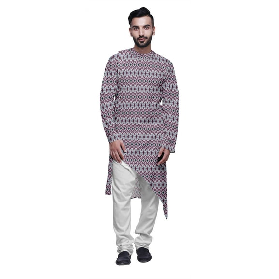 Atasi Indian Asymmetric Party Wear Kurta With White Churidar Pajama Set For Men