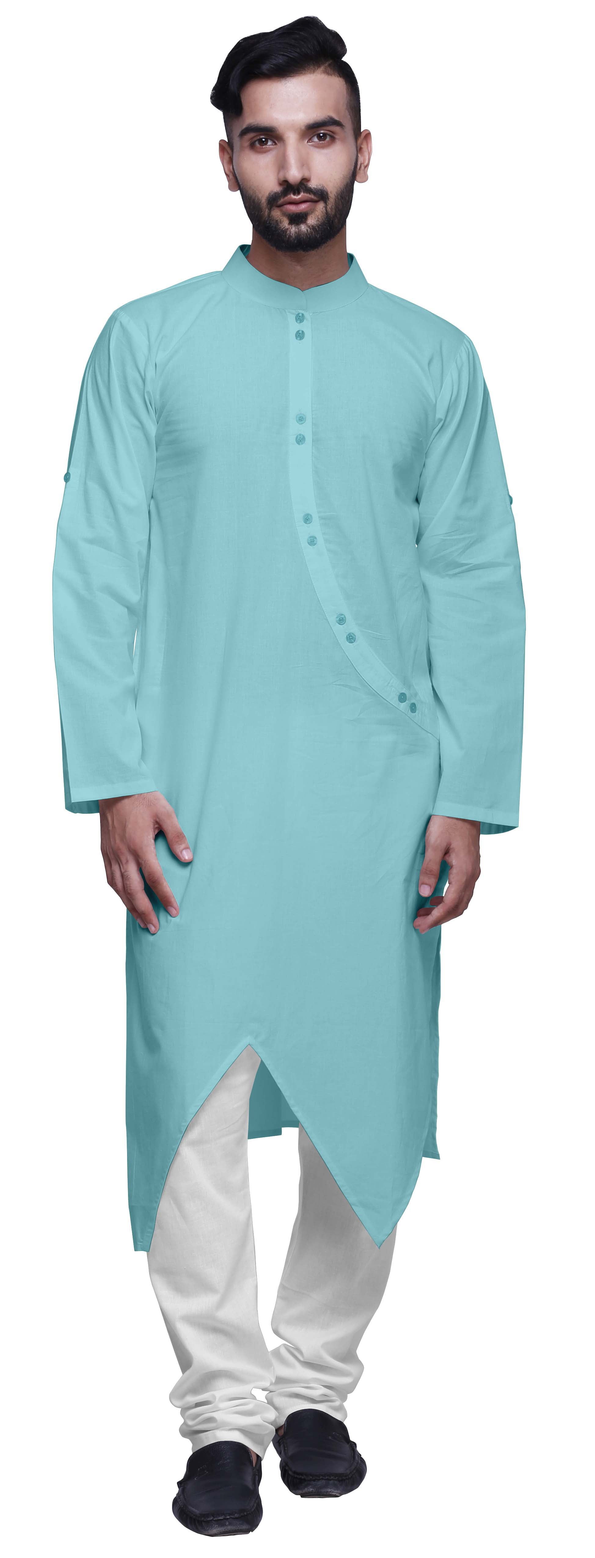 Atasi Indian Button Down Shirt Chinese Collar Long Kurta For Men Ethnic