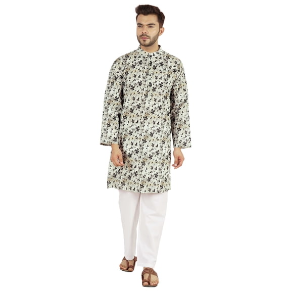 Atasi Indian Designer Kurta for Men Printed Long Sleeves Summer Ethnic Long Shirt