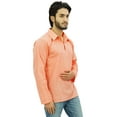 thumbnail image 1 of Atasi Indian Ethnic Men's Short Kurta Full Sleeve Collar Cotton Peach Shirt-XX-Large, 1 of 7