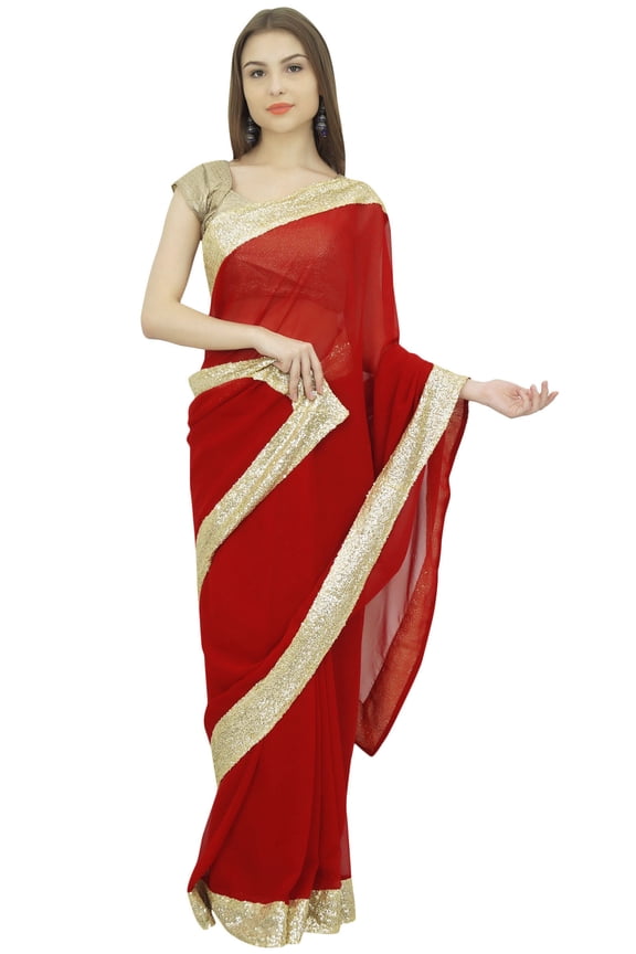 Indian Georgette Maroon Saree Casual Clothing With Unstitched Blouse Piece
