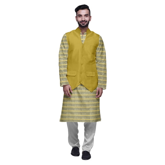 Atasi Indian Kurta Pyjama Jacket Set For Men Mandarin Collar Casual Clothing