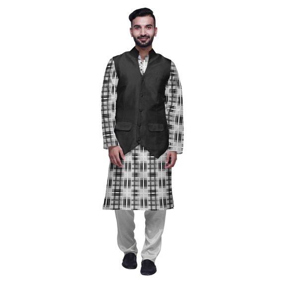 Atasi Indian Kurta Pyjama Jacket Set For Men Mandarin Collar Casual Clothing