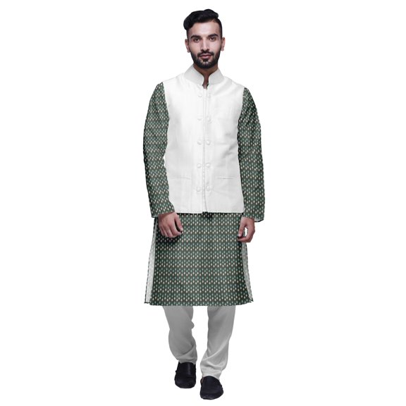 Atasi Indian Kurta Pyjama Jacket Set For Men Printed Classic Casual Clothing