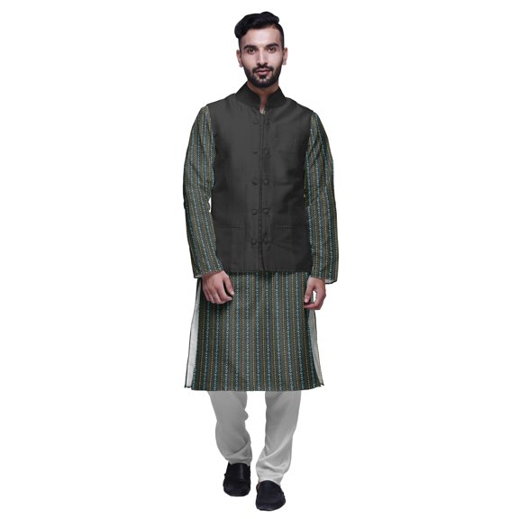 Atasi Indian Kurta Pyjama Jacket Set For Men Printed Classic Casual Clothing