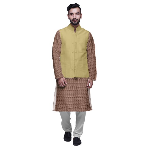 Atasi Indian Kurta Pyjama Jacket Set For Men Printed Classic Casual Clothing