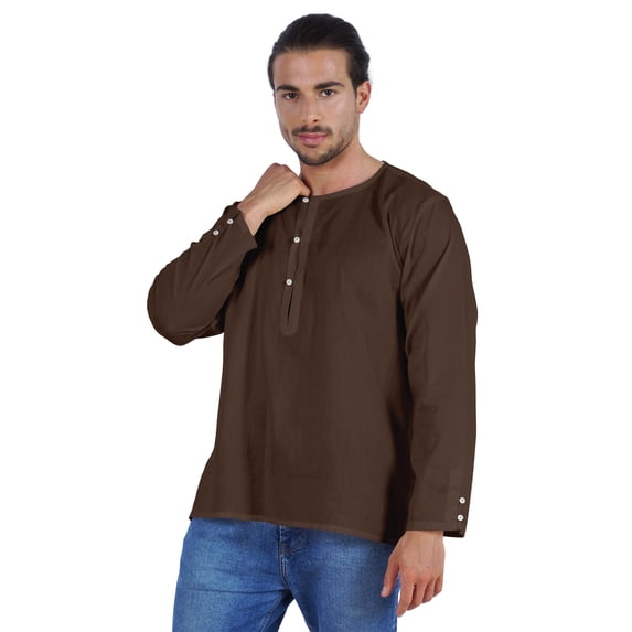 Atasi Indian Kurta For Men Full Sleeve Shirts Solid Round Neck Ethnic Tee Shirt