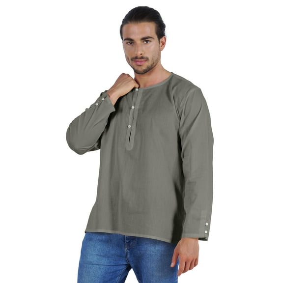 Atasi Indian Kurta For Men Full Sleeve Shirts Solid Round Neck Ethnic Tee Shirt
