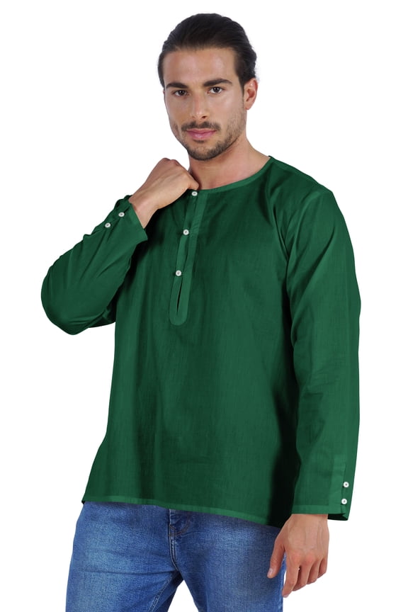 Indian Kurta For Men Full Sleeve Shirts Solid Round Neck Ethnic Tee Shirt