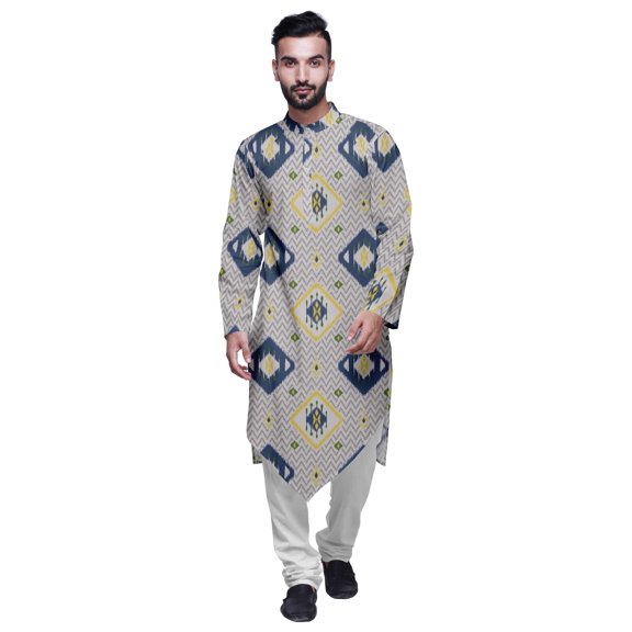 Atasi Indian Mandarin Collar Mens Kurta Printed Button Down Kurtas Ethnic Clothing