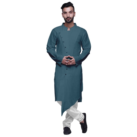 Atasi Indian Mandarin Collar Mens Kurta Solid Button Down Kurtas Ethnic Clothing