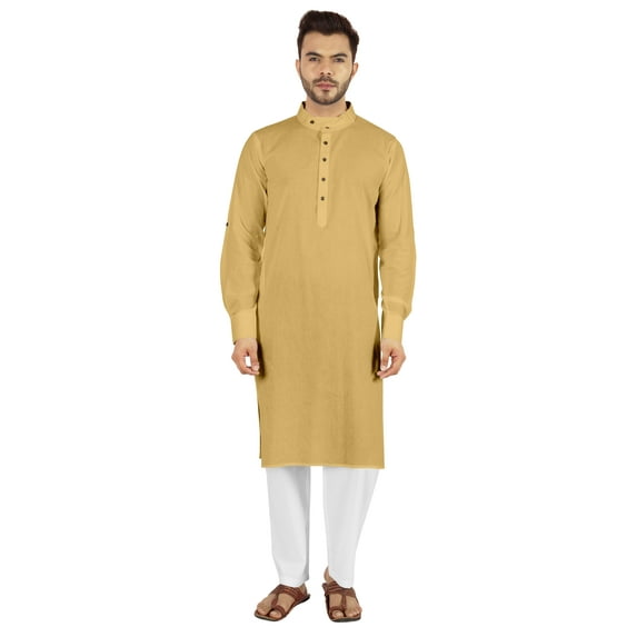 Atasi Indian Men's 2 Piece Kurta Pajama Set Henley Neck Cotton Casual Long Kurta