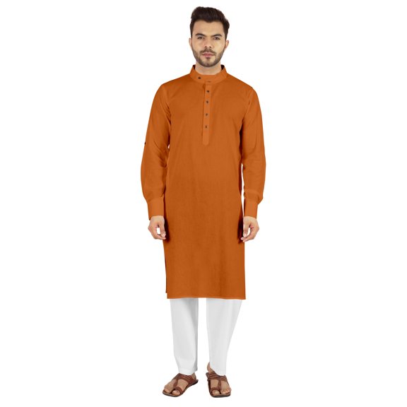 Atasi Indian Men's 2 Piece Kurta Pajama Set Henley Neck Cotton Casual Long Kurta