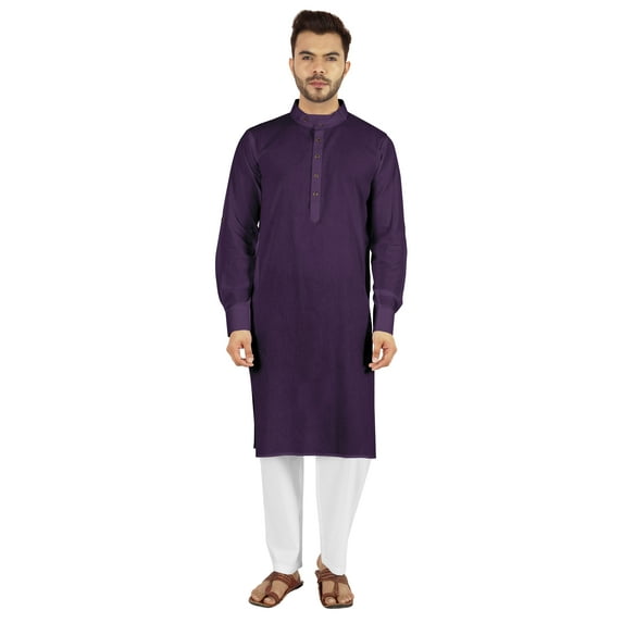Atasi Indian Men's 2 Piece Kurta Pajama Set Henley Neck Cotton Casual Long Kurta