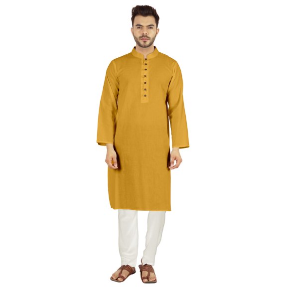 Atasi Indian Mens 2 Piece Kurta Pajama Set Henley NeckÂ Casual Long Kurta