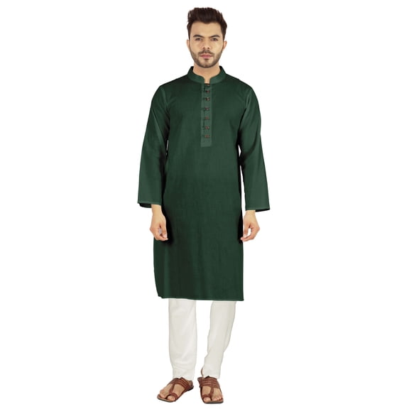 Atasi Indian Mens 2 Piece Kurta Pajama Set Henley NeckÂ Casual Long Kurta