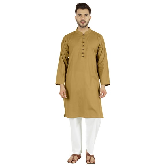 Atasi Indian Mens 2 Piece Kurta Pajama Set Henley Neck Casual Long Kurta