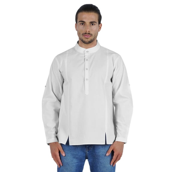 Atasi Indian Mens Henley Shirt Long Sleeve Casual Mandarin Collar Short Kurta